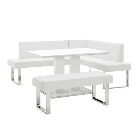 Armen Living Amanda 3 Piece White Rectangular Dining Set SETAMDI3WH
